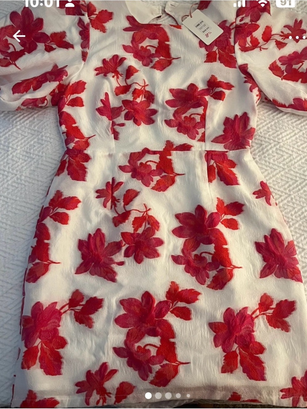 entro White Mini Dress with Red Floral Embroidery